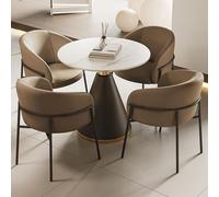 Juego de 2/4/6 sillas de comedor modernas de mediados de siglo, piel sintética y cojín de madera maciza, elegante comedor, cocina, sala de estar, dormitorio, muebles de estudio (nogal oscuro + gris