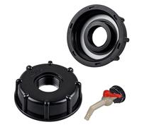Juego de 2 Accesorios adaptadores IBC Negros: Tapa del Adaptador, Rosca Interna S60x6 3/4", Tapa del Grifo, Espaciador, extensión y más, para contenedores IBC, Tanque de Agua de 1000 l.
