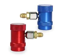 Juego de 2 adaptadores de aire acondicionado refrigerante rojo y azul R1234yf, 2 adaptadores de refrigerante de conector rápido, kit de latón, adaptador de alta presión de metal
