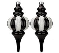 Juego de 2 adornos navideños grandes, 26,5 cm, forma de gota, bolas de Navidad, irrompibles, adornos colgantes, bolas de Navidad blancas y negras para interiores, fiestas navideñas
