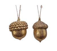 Juego de 2 adornos para árbol de Navidad (8 cm), diseño de bellota de oro
