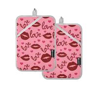 Juego de 2 agarraderas para horno, microondas, boca, labios, corazones, guantes de horno para cocina, hornear, resistentes al calor, guantes gruesos y seguros para horno