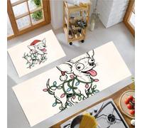 Juego de 2 Alfombra Cocina Dibujos Animados Estadounidenses, 43x75cm+43x120cm | Tapetes de Cocina Cachorro Gorro Navidad Antideslizante, Lavable y Impermeable para Dormitorio, Pasillo, Lavadero Decor