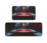 Juego de 2 alfombras acolchadas para altar de terror rojo, cómodas alfombrillas de pie para decoración del hogar, alfombras de cocina para suelo, antideslizantes, lavables, para lavandería, 43 x 119