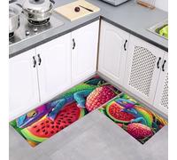 Juego de 2 Alfombras Antideslizantes de Cocina, Alfombras Camaleón Sandía Antifatiga Duraderas, Alfombra Cocina Fantasía Lavables para Comedor, Salón, 40x60cm+40x120cm, Arcoíris de Colores