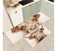 Juego de 2 Alfombras Cocina Resistente y Antitropiezos - Alfombra Cocina Animales de dibujos animados Lavable Antideslizante para Interior/Exterior (Hermoso ganado alto y bajo,40×60cm+40×120cm )