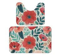Juego de 2 alfombras de baño con diseño de amapolas de acuarela y flores rojas, absorbentes, alfombra de baño y alfombra de baño, tapete antideslizante con tapete para inodoro