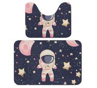 Juego de 2 alfombras de baño con diseño de astronauta de dibujos animados, diseño de planeta espacial, absorbente y tapete de baño, tapete antideslizante con pedestal para inodoro