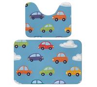 Juego de 2 alfombras de baño con diseño de caricatura, diseño de taxi, absorbente y tapete de baño, antideslizante, con diseño de nube de coche