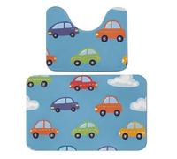 Juego de 2 alfombras de baño con diseño de caricatura, diseño de taxi, absorbente y tapete de baño, antideslizante, con diseño de nube de coche