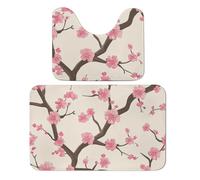 Juego de 2 alfombras de baño con diseño de cerezo en flor de cerezo, absorbentes, antideslizantes, con pedestal para inodoro