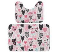 Juego de 2 alfombras de baño con diseño de corazones, absorbentes, antideslizantes, con diseño de corazones