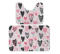 Juego de 2 alfombras de baño con diseño de corazones, absorbentes, antideslizantes, con diseño de corazones