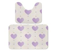Juego de 2 alfombras de baño con diseño de corazones morados, absorbentes y tapete de baño, tapete antideslizante con pedestal para inodoro