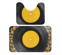 Juego de 2 alfombras de baño con diseño de disco de vinilo, con diseño de flores, absorbentes, antideslizantes, con pedestal de inodoro