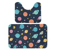 Juego de 2 alfombras de baño con diseño de estrellas espaciales de dibujos animados, diseño de planetas coloridas, absorbentes, tapete de baño y tapete de baño, tapete de contorno antideslizante con