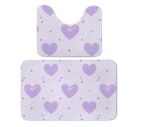 Juego de 2 alfombras de baño con patrón de corazón, alfombra absorbente de corazones morados y alfombra de baño antideslizante con alfombra de inodoro