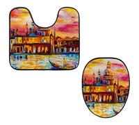 Juego de 2 alfombras de baño con pedestal, alfombrilla de contorno en forma de U y cubierta de tapa de inodoro, alfombrilla de baño de franela antideslizante suave para asiento de inodoro, pintura al
