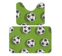 Juego de 2 alfombras de baño de fútbol retro absorbentes con diseño de pelota deportiva y alfombra de baño antideslizante con alfombrilla de inodoro