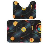 Juego de 2 alfombras de baño de vinilo absorbente de CD y alfombra de baño antideslizante con diseño de discos musicales