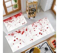 Juego de 2 Alfombras de Cocina, 2 Piezas Alfombra Cocina Manchas De Sangre Roja Lavable Antideslizante, Estilo De Terror Suspense Blanco Alfombra de Piso, para Salón Lavadero, 40x60cm+40x120cm