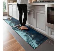 Juego de 2 alfombras de cocina 3D antideslizantes y lavables con diseño de tren encantador al Polo Norte, viaje de Navidad, alfombrillas de cocina de goma de 40 x 60 cm y 40 x 120 cm
