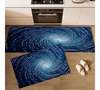 Juego de 2 Alfombras de Cocina Antideslizantes Azul, Alfombras Abstracto Espiral Garabato Vórtice Cielo Estrellado Lavables Antifatiga Alfombrillas para Pasillo, Comedor y Entrada, 45×75cm+45×150cm