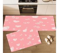 Juego de 2 Alfombras de Cocina Antideslizantes Corazón Amor Lazo, Alfombras Dibujado A Mano Garabato Lavables para Pasillo, Comedor y Entrada, 43×75cm+43×120cm