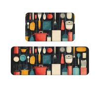Juego de 2 Alfombras de Cocina Antideslizantes Impermeables, Alfombras antifatiga duraderas, felpudos lavables para cocina comedor, salón, decoración del hogar vajilla (43x75cm+43x120cm) J-1947