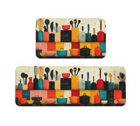 Juego de 2 Alfombras de Cocina Antideslizantes Impermeables, Alfombras antifatiga duraderas, felpudos lavables para cocina comedor, salón, decoración del hogar vajilla (45x70cm+45x120cm) J-1940