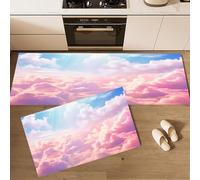 Juego de 2 Alfombras de Cocina Antideslizantes Rosa, Alfombras Nubes Ensueño Cielo Caramelo Lavables Antifatiga Alfombrillas para Pasillo, Comedor y Entrada, 43×75cm+43×120cm