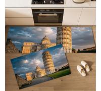 Juego de 2 Alfombras de Cocina Arquitectura Románica, Antideslizantes Lavables, tapetes de Cocina Torre Inclinada De Pisa para decoración del hogar Oficina, Amarillo ，40x60cm+40x120 cm