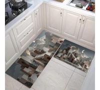 Juego De 2 Alfombras De Cocina Arquitectura Surrealista, Alfombrillas De Cocina Lavables Antideslizante, Alfombrilla Formas Geométricas para Fregadero Lavandería 50x80cm+50x150 cm, Color Tierra