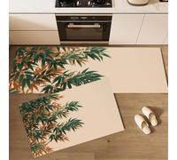 Juego De 2 Alfombras De Cocina Arte Oriental, Antideslizantes Lavables, Tapetes De Cocina Hojas De Bambú Verde para Decoración del Hogar Oficina, Amarillo ，40x60cm+40x120 cm