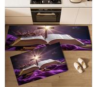 Juego de 2 Alfombras de Cocina Biblia Cruz, Púrpura Alfombras de Cocina Estilos Realistas Fantásticos Resistente a Las Manchas Antideslizante, para Entrada Pasillo Comedor, 50x80cm+50x150cm