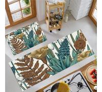 Juego De 2 Alfombras De Cocina Campanillas De Invierno Helechos, Plantas Tropicales Antiguas, Tapetes De Cocina Antifatiga Para Decoración Del Hogar, Oficina, Escritorio De Pie 40x60cm+40x120cm