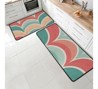 Juego de 2 alfombras de cocina de dibujos animados, diseño Art Deco con forma de corazón, antifatiga, con respaldo antideslizante, tapetes de espuma viscoelástica para fregadero, lavandería, oficina