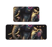 Juego de 2 alfombras de cocina de elefante de cinco dimensiones, antideslizantes, antifatiga, alfombras largas para el hogar y la oficina