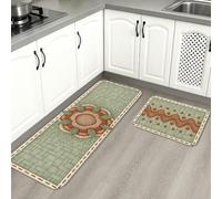 Juego de 2 alfombras de cocina de girasol, patrón de hojas rústicas naturales, color verde primavera, lavables, cómodas, decoración para fregadero, lavandería, baño, entrada