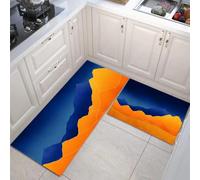 Juego De 2 Alfombras De Cocina De Montañas Dibujadas A Mano, Alfombras Y Tapetes De Cocina Antideslizantes, Alfombra De Ilustración Sencilla Para Piso De Pasillo - Naranja Coral, 44X75Cm+44X120Cm
