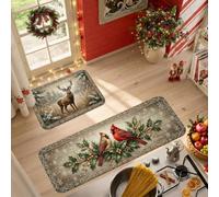Juego de 2 alfombras de cocina de Navidad con diseño de cardenal y bosque