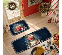 Juego de 2 alfombras de cocina de Navidad con galletas de jengibre para | Galletas de jengibre, alfombras de pasillo de cocina, ramas de pino, bayas, decoración de cocina de invierno