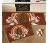Juego De 2 Alfombras De Cocina Estilo Bohemio, Alfombrillas De Cocina Lavables, Antideslizante, Alfombrilla Arco Hojas De Palma para Fregadero Lavandería Oficina, 40x60cm+40x120 cm, Color Naranja