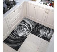 Juego De 2 Alfombras De Cocina Futurista, Alfombrillas De Cocina Lavables, Antideslizante, Alfombrilla Túnel En Espiral para Fregadero Lavandería Oficina, 40x60cm+40x120 cm, Blanco