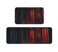Juego de 2 alfombras de cocina góticas de castillo de vampiro con ventanas arqueadas con luces rojas, de madera, antideslizantes, antifatiga, alfombras largas para oficina en casa