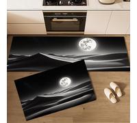 Juego de 2 Alfombras de Cocina Luna Duna Tapetes de Cocina Vista Nocturna Del Desierto Antideslizantes y Lavables Alfombra de Piso para Pasillo Entrada lavandería, 40x60cm+40x120cm, Gris Oscuro