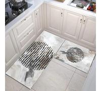 Juego De 2 Alfombras De Cocina Minimalismo, Alfombrillas De Cocina Lavables, Antideslizante, Alfombrilla Huella Digital Abstracta para Fregadero Lavandería Oficina, 60x90cm+60x180 cm, Gris Oscuro