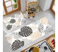 Juego de 2 Alfombras de Cocina Palmeras De Línea, Alfombrillas de Cocina Hojas Tropicales Lavables, Corredera Antideslizante, Alfombrilla Absorbente para Salón, Lavadero, 40x60cm+40x120cm, Gris