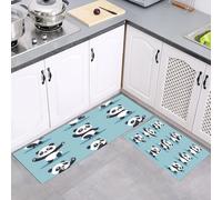 Juego de 2 Alfombras de Cocina Panda Pose De Baile, En Blanco Negro Alfombras de Cocina Dibujos Animados Diversión Resistente a Las Manchas Antideslizante, para Entrada Pasillo, 50x80cm+50x180cm