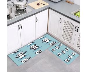 Juego de 2 Alfombras de Cocina Panda Pose De Baile, En Blanco Negro Alfombras de Cocina Dibujos Animados Diversión Resistente a Las Manchas Antideslizante, para Entrada Pasillo, 50x80cm+50x180cm